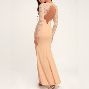 Lulus: Elegant Lace-Back Cream Evening Gown